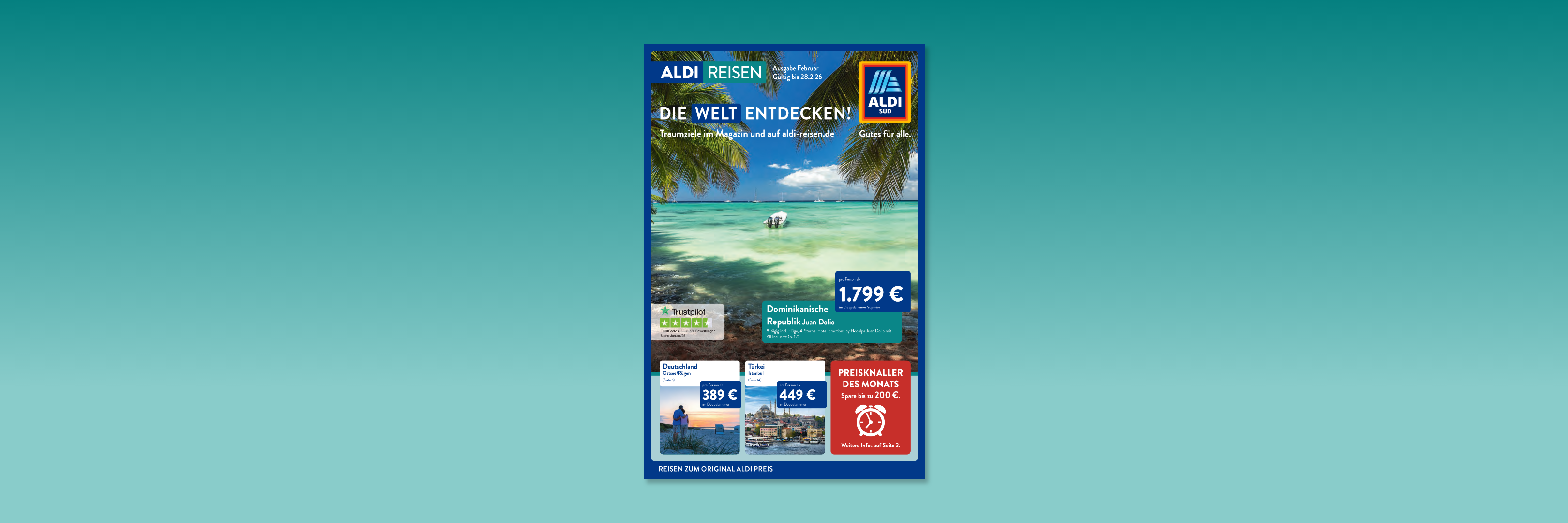 Aldi Reisen Strandkulissen-Plakat mit Boot