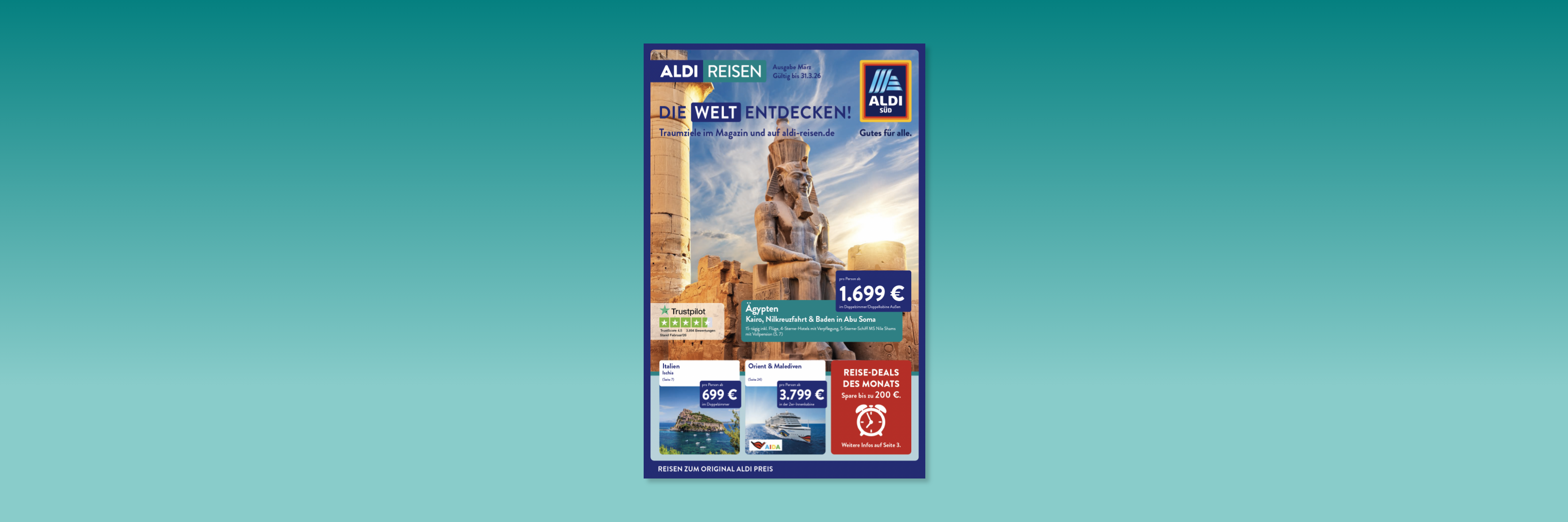 Aldi Reisen Ägyptische Statue des Pharao vor Ruinen