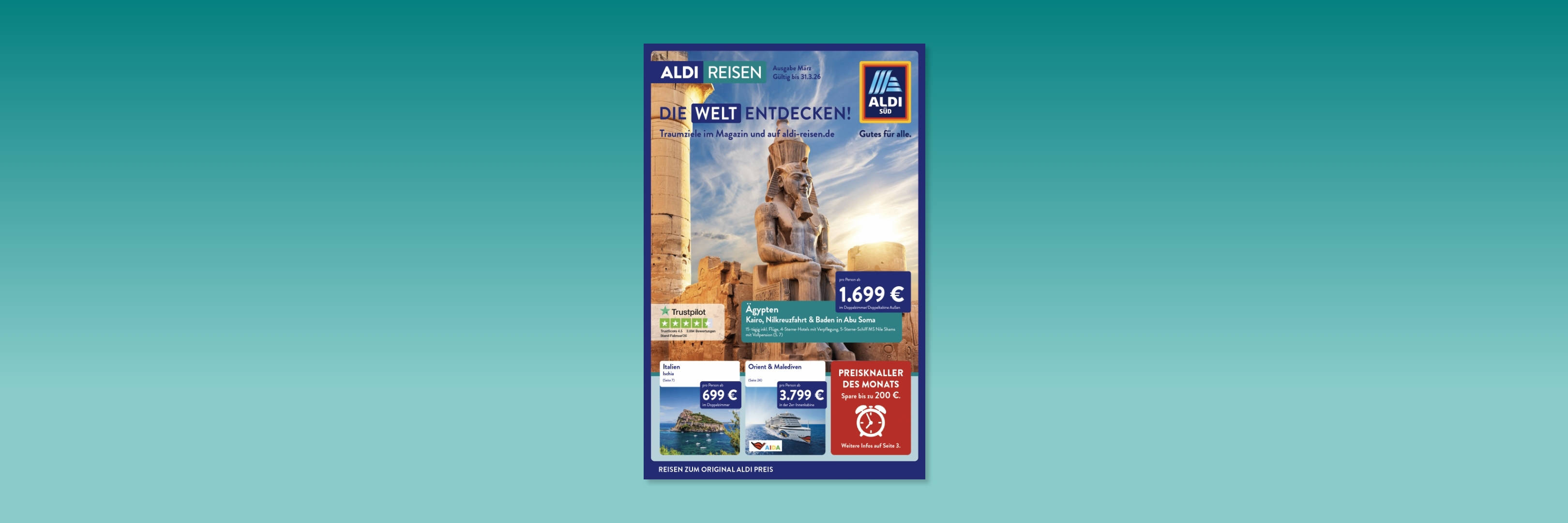 Aldi Reisen Ägyptische Statue des Pharao vor Ruinen