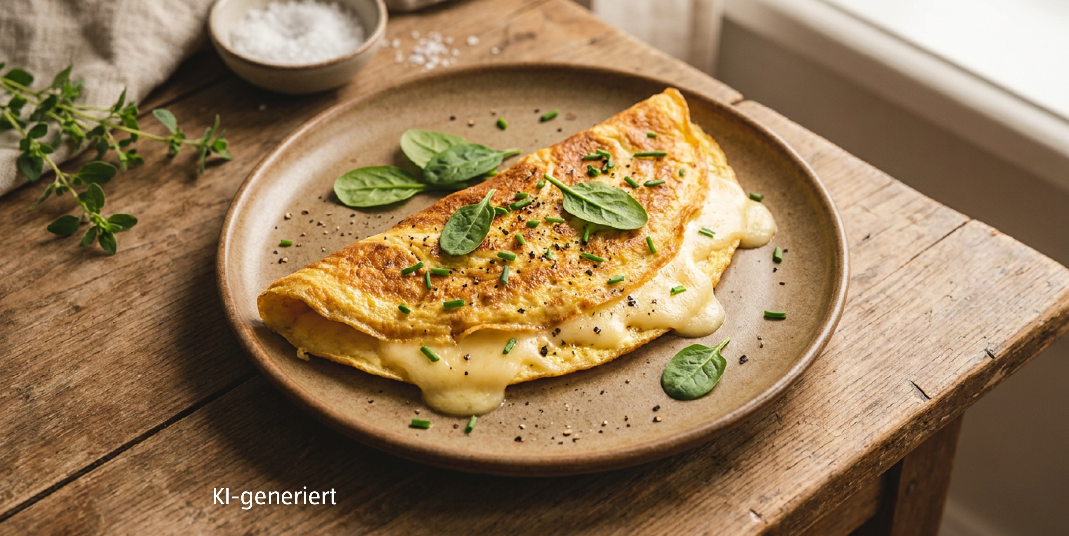 KI-generiert - Serviervorschlag: Käse Omlette mit Spinat