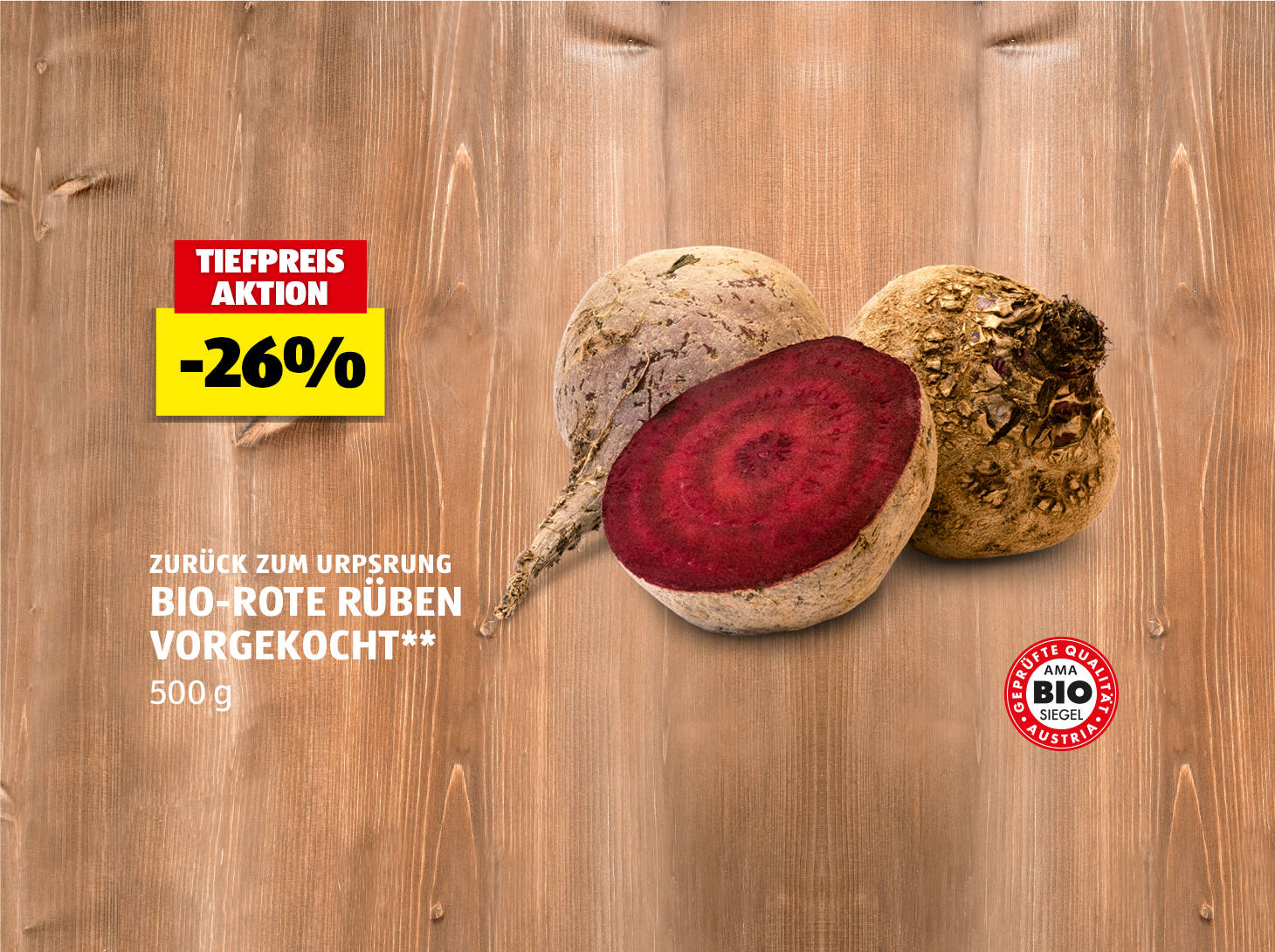 Bio-Rote Rüben vorgekocht, 500 g, -26% preisgesenkt gegenüber dem am 22.10. gültigen Verkaufspreis