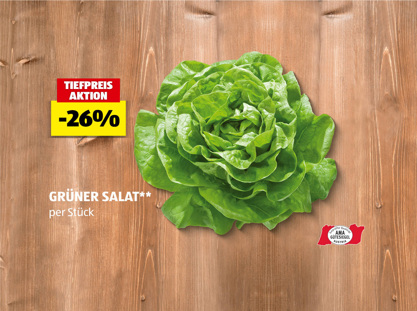Grüner Salat, per Stück, -26% preisgesenkt gegenüber dem am 22.10. gültigen Verkaufspreis