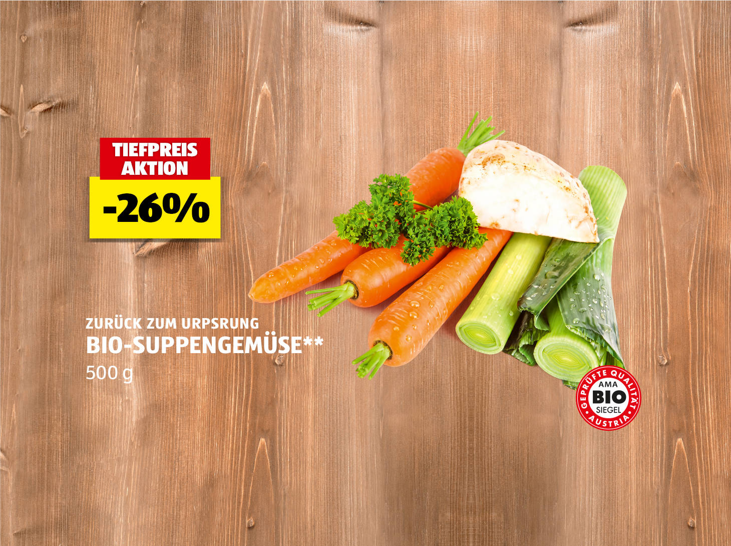 Bio-Suppengemüse, 500 g, -26% preisgesenkt gegenüber dem am 22.10. gültigen Verkaufspreis