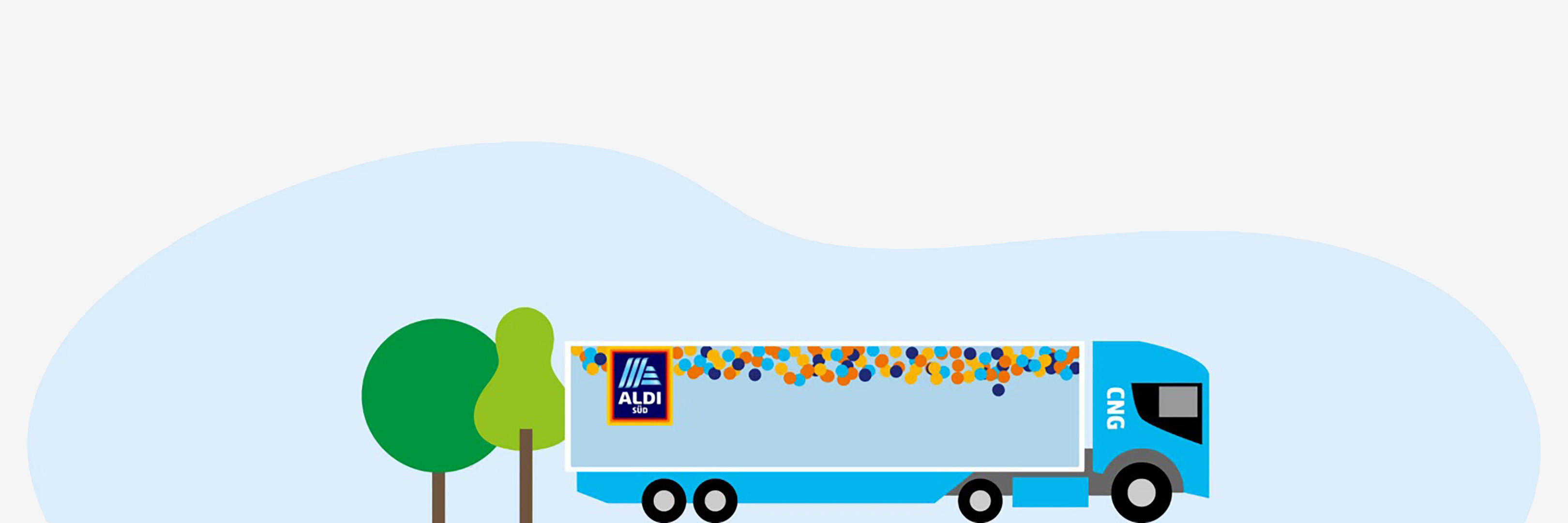 Grafik eines ALDI SÜD E-LKWs.