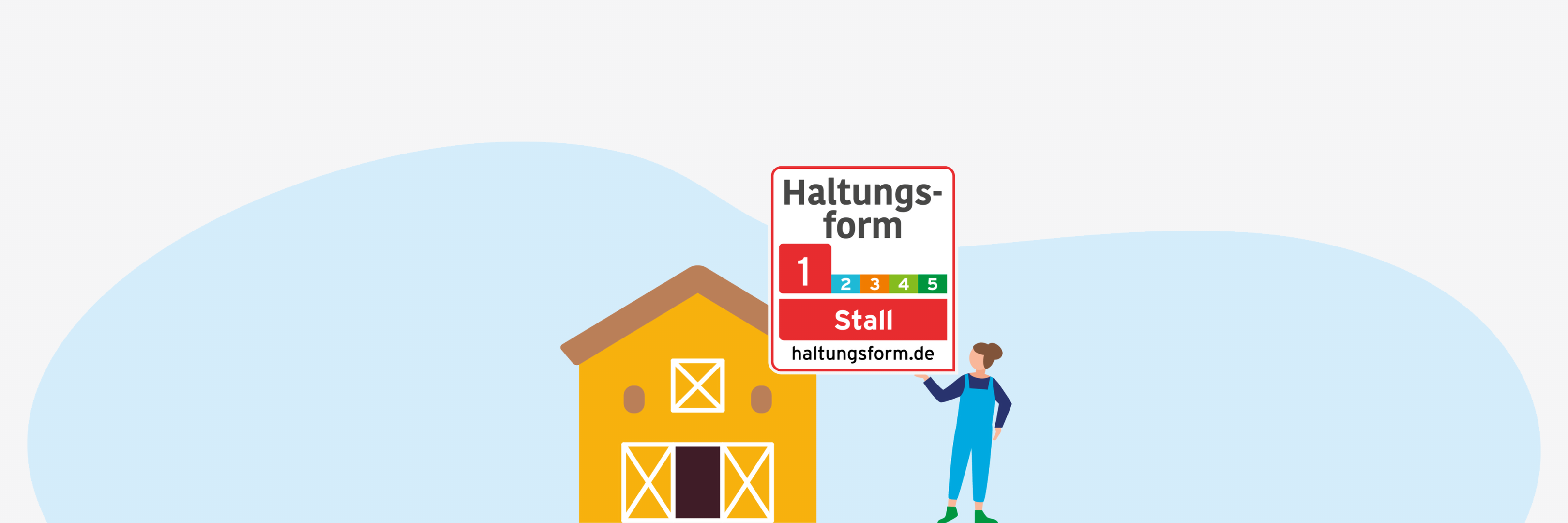 Grafik einer Frau, die vor einem Stall steht.