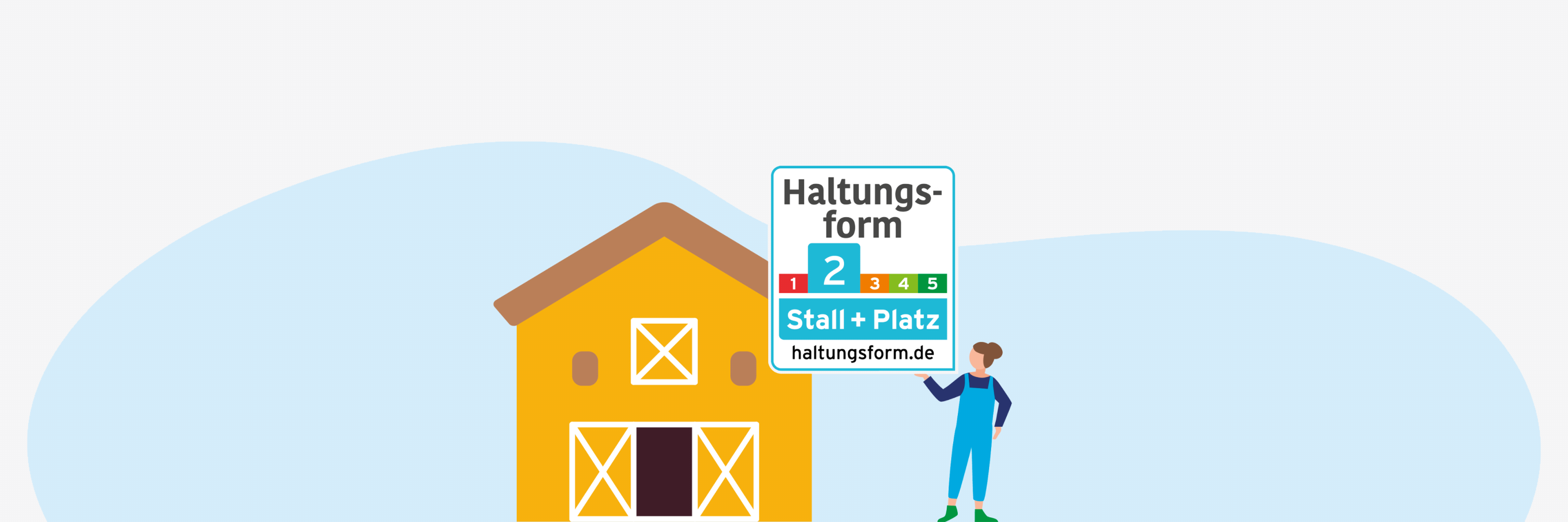 Grafik einer Frau, die vor einem Stall steht.