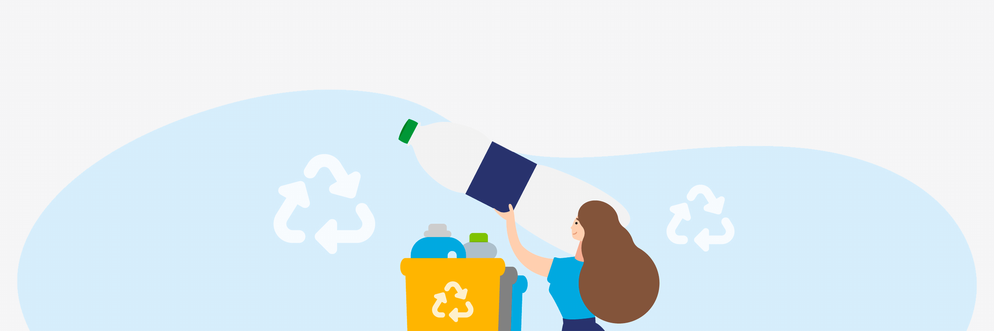 Grafik einer Frau, die eine PET-Flasche in den richtigen Abfallbehälter sortiert.