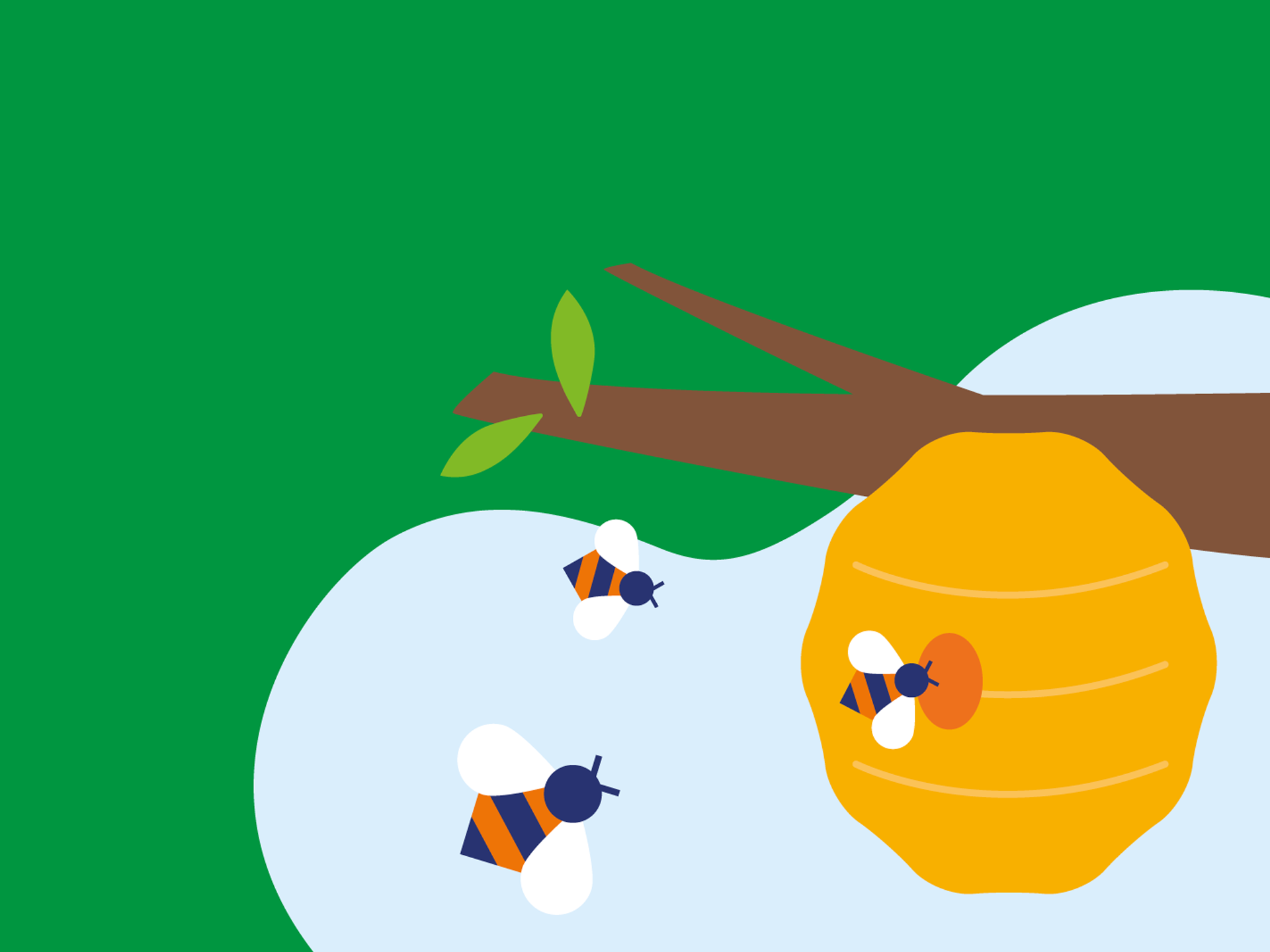 Grafik von einem Bienenstock an einem Baum.