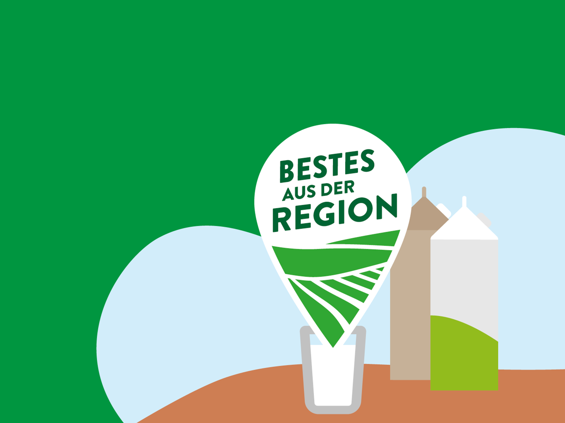 Illustration eines Milchglases, aus dem ein Badge mit der Aufschrift ‚Bestes aus der Region‘ herausragt.