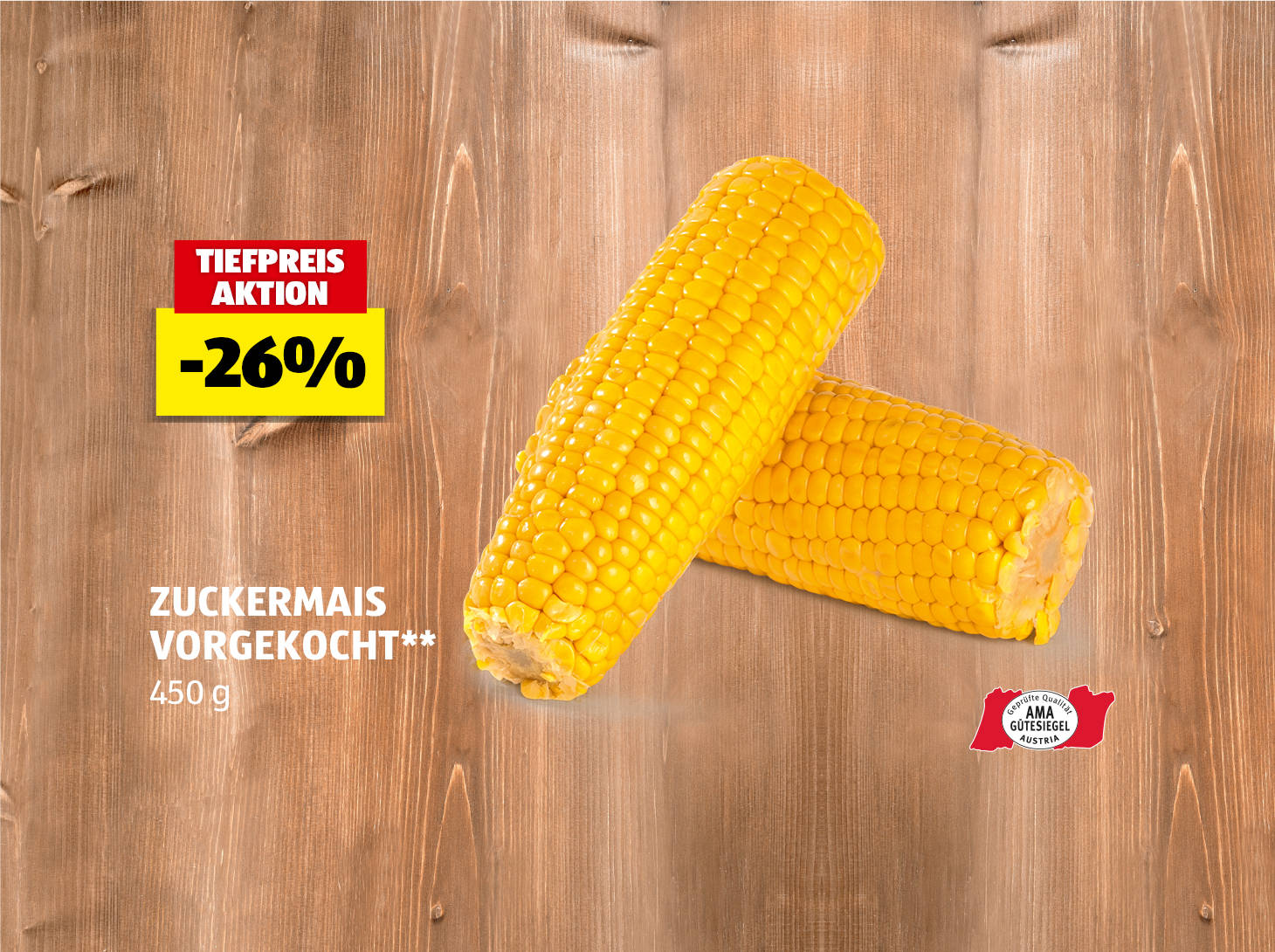 Zuckefrmais vorgekocht, 450 g, -26% preisgesenkt gegenüber dem am 22.10. gültigen Verkaufspreis
