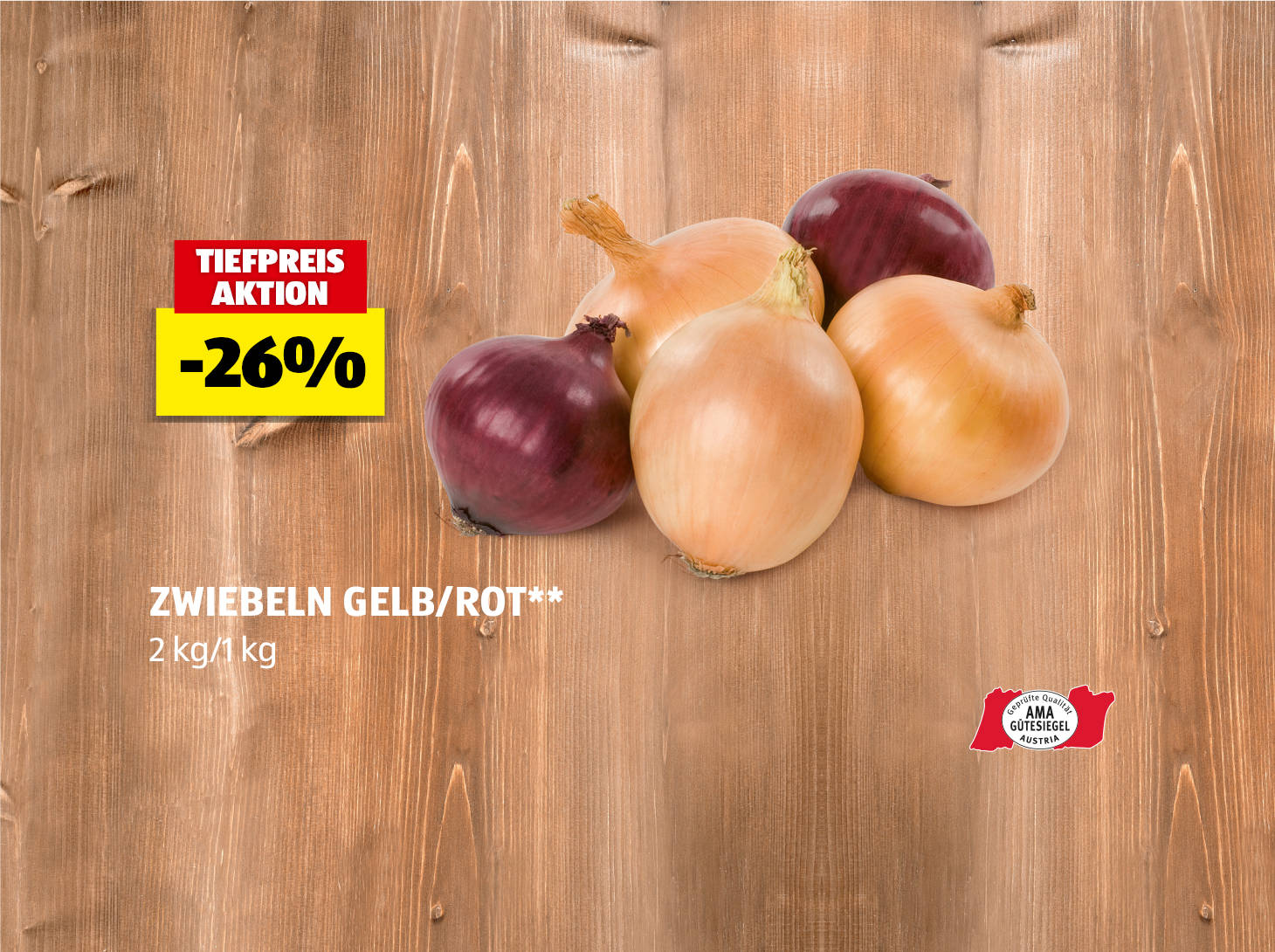 Zwiebeln Gelb oder Rot, 2 kg oder 1 kg, -26% preisgesenkt gegenüber dem am 22.10. gültigen Verkaufspreis